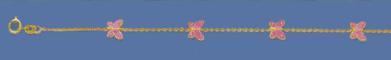 14K yellow gold 10-in anklets interspersed with pink enamel butterflies