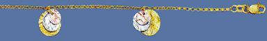 14K yellow gold 10-in anklet with white, yellow, and pink multi-sized disks