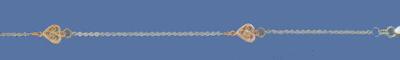 14K white gold 10-in anklet interspersed with rose gold hearts