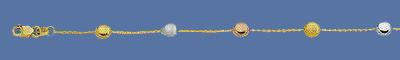 14K yellow gold 10-in anklet with large tricolor 14K gold beads